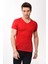 V Yaka Basic Slim Fit Erkek Tişört T-Shirt Kırmızı 4