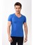 V Yaka Basic Slim Fit Erkek Tişört T-Shirt Saks Mavisi 1