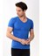 V Yaka Basic Slim Fit Erkek Tişört T-Shirt Saks Mavisi 2