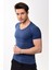 V Yaka Basic Slim Fit Erkek Tişört T-Shirt Lacivert 4