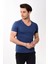 V Yaka Basic Slim Fit Erkek Tişört T-Shirt Lacivert 2