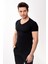 V Yaka Basic Slim Fit Erkek Tişört T-Shirt Siyah 2