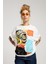 Kadın Renkli Baskılı Oversize Beyaz T-Shirt Elbise 1