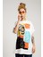 Kadın Renkli Baskılı Oversize Beyaz T-Shirt Elbise 5