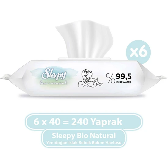 Sleepy Bio Natural Yenidoğan Islak Bebek Bakım Havlusu 6X40 (240 Yaprak)