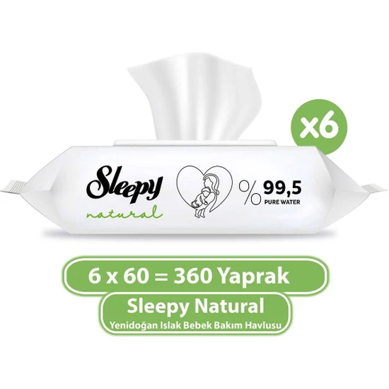 Sleepy Natural Yenidoğan Islak Bebek Bakım Havlusu 6X60 (360 Yaprak)