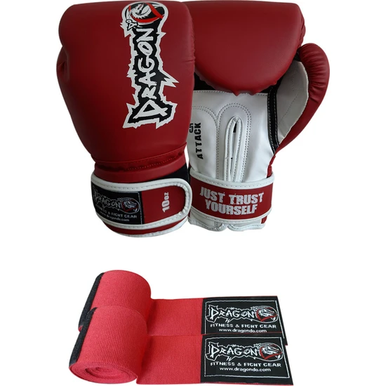 Dragon Attack Boks Eldiveni Kick Boks Muay Thai Boks Eldiveni ve Bandaj 2'li Set