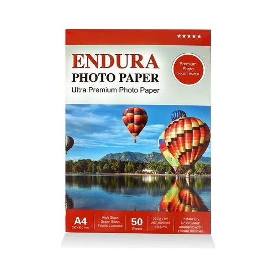 Endura Photo Paper Inkjet A4 Glossy-Parlak 20 x 30 cm 50'li 270 Gram Endura Photo Paper Inkjet A4 Glossy-Parlak 20 x 30 cm 50'li 270 Gram