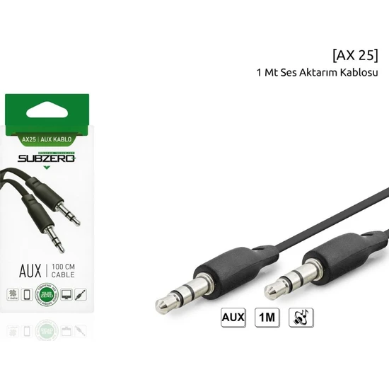 Subzero Aux Kablo - 3.5mm - Ses Aktarım Kablosu - 1m - AX25