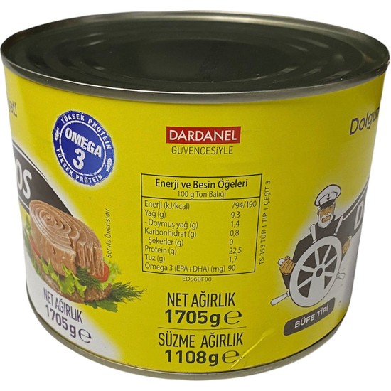 Dardanos Ayçiçek Yağlı Ton Balığı Net 1705 Gr Süzme 1108 Gr Fiyatı 