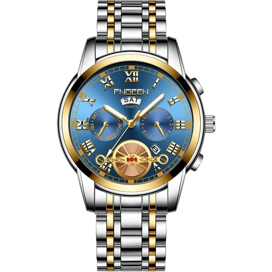 Fngeen 4001 Erkek Mekanik Olmayan Saat Izle, Renk: Altın Mavi Yüzey (Yurt Dışından)