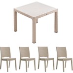 Novussi 90X90 Classi Rattan Masa(1) - Nice Rattan Koltuk(4) Bahçe Takımı