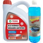 Teos -40° Organik Kırmızı Antifriz 3 Lt + 1 Lt Cam Suyu