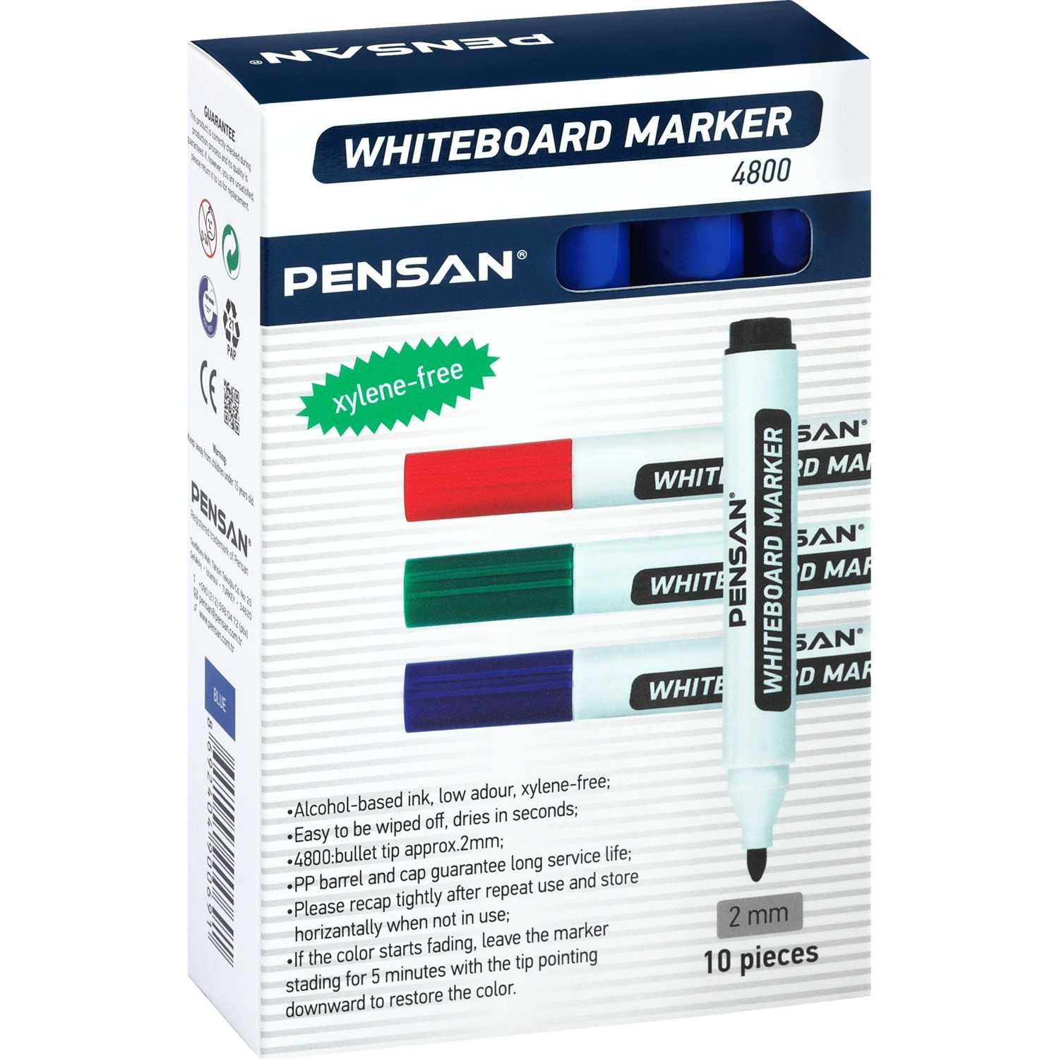 PENSAN 4800 XYLENE FREE (KSİLENSİZ) BEYAZ TAHTA KALEMI YUVARLAK UCLU 10'LU KUTUDA - YEŞİL