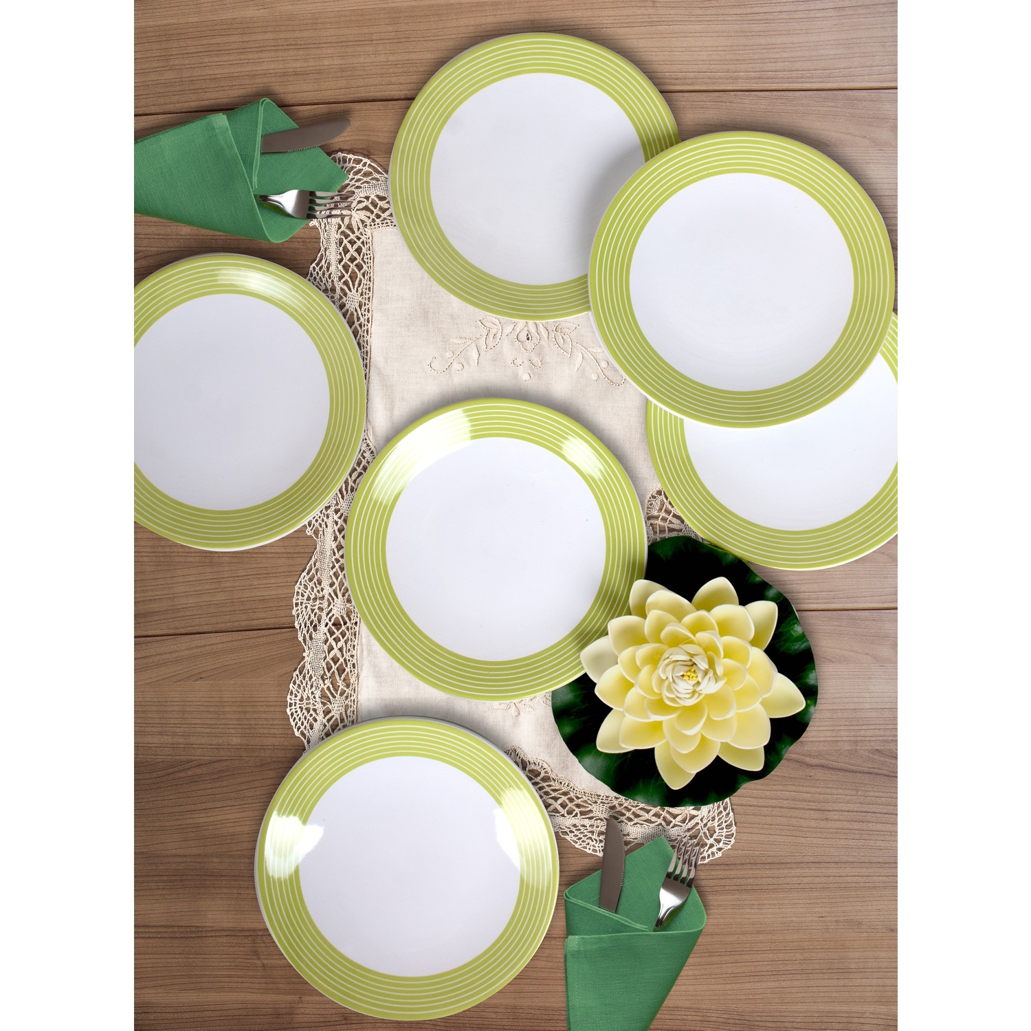 Keramika Stripe Yeşil Beyaz Pasta Tabağı 20 Cm 6 Adet Fiyatı