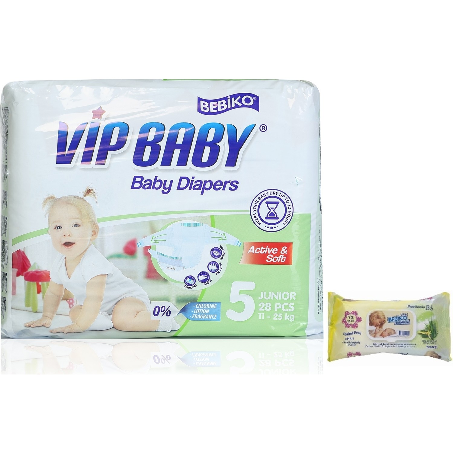 Vip Baby Active &amp; Soft 5 Numara Junior 28 Adet Bebek Bezi