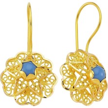 Bilezikhane Altın Küpe Mavi Taşlı 3.60 Gram 14 Ayar Altın