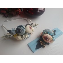 Azebu   Bebe Şakayık Çiçekli Lohusa Taçı Ve Bebek Bandı