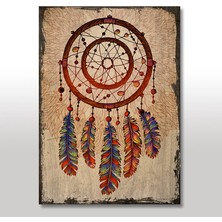 Cakasepetim Ahşap Tablo Kırmızı Tonda  Dream Catcher Görseli 35x50 Cm