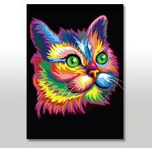 Cakasepetim Ahşap Tablo Renkli Kedi 35x50 Cm