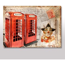Cakasepetim Ahşap Tablo Telefon Kulubeleri Ve Palyaço 25x35 Cm