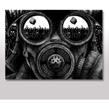 Cakasepetim Ahşap Tablo Gaz Maskesi Ve İsyan 25x35 Cm