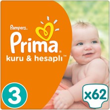 Prima Bebek Bezi Kuru ve Hesaplı 3 Beden 62 Adet Midi Mega Paket