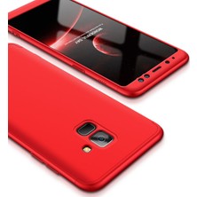 Case 4U Samsung Galaxy A8 2018 Kılıf Kılıf 3 Parçalı Tam Koruma Sert Mika Ays Kapak Kırmızı