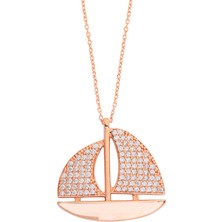 Harem Altın Ufka Yolculuk Yelkenli Rose Renk Gümüş Kolye - Gms113