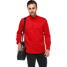 Varetta Erkek Kırmızı Pamuklu Desenli Cepli Uzun Kol Gömlek