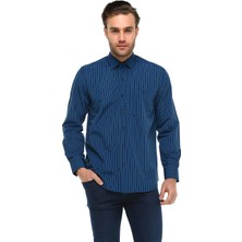 Varetta Erkek Lacivert Cepli Klasik Kesim Uzun Kol Çizgili Gömlek