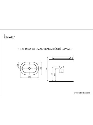 İdevit Trio Tezgah Üstü Oval Lavabo (45X65)