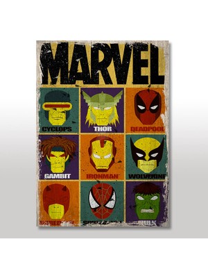 Cakasepetim Ahşap Tablo Marvel Karakterleri Eskitme 35x50 Cm