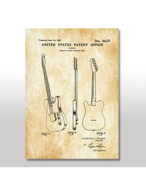Cakasepetim Ahşap Tablo Fender Gitar Patenti 35x50 Cm