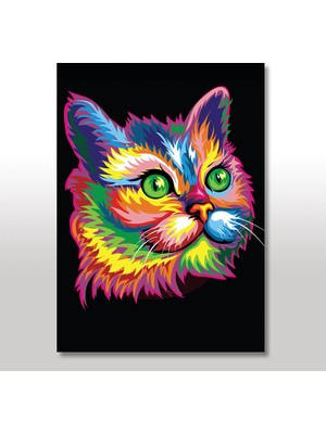 Cakasepetim Ahşap Tablo Renkli Kedi 35x50 Cm