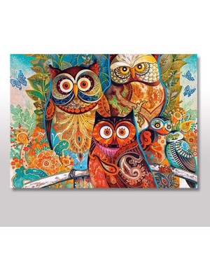 Tablomega Ahşap Tablo Renkli Baykuş Ailesi 25x35 Cm