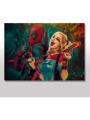 Cakasepetim Ahşap Tablo Harley Quinn Ve Deadpool 25x35 Cm