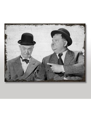 Cakasepetim Ahşap Tablo Lorel Hardy Eskitme 25x35 Cm