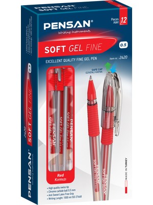 Pensan Soft Gel Fıne Tükenmez Kalem Kırmızı 0.5Mm 12Li Kutu