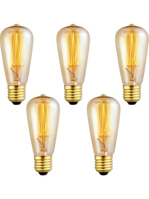 Edison Flemanlı Dekoratif Rustik Ampul 40 Watt E27 5 Adet