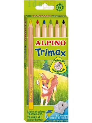 Alpino Trimax 6'lı Jumbo Kuru Boya Çocuklar İçin Üçgen Şekilli Renkli Kalemler