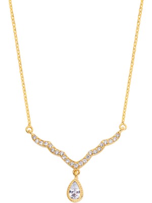 Harem Altın Yağmur Damlası Altın Rengi Gümüş Kolye - Gms121