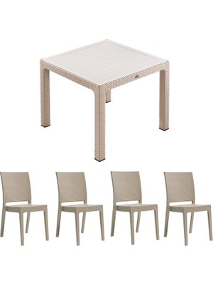 Novussi 90X90 Classi Rattan Masa(1) - Nice Rattan Koltuk(4) Bahçe Takımı