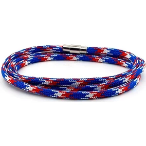 Paracord Üç Sıra Dolama Mavi Kırmızı Beyaz Erkek Bileklik Bt411