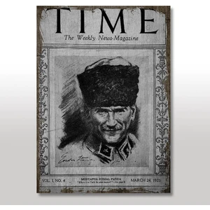 Ahşap Tablo Mustafa Kemal ATATÜRK Time Gazetesi 25x35 Cm