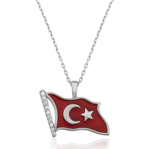 Gümüş Türk Bayrağı Kolye