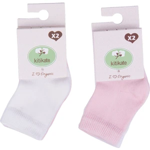KitiKate Organik 2'li Bebe Çorap Beyaz Pembe