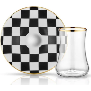 Dervısh Çay Set 6'Lı Dama Siyah Beyaz