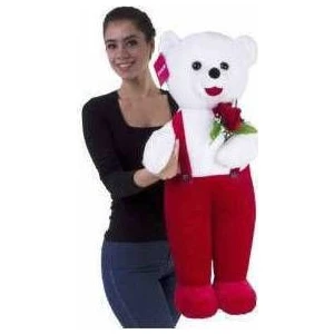 Selay Pelüş 80 Cm Tulumlu Çiçek Tutan Ayı Peluş Ayakta Duran Ayı