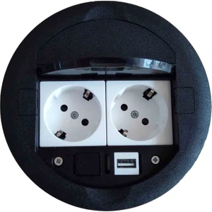 Ne-Ad Masa Üstü Priz Kutusu Gömme Tip Siyah + 2 Ad. Priz + 1 Ad. USB Geçiş